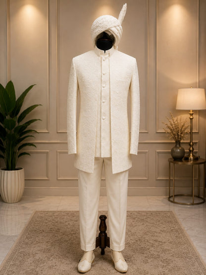 The Imperial Ivory Jacquard Open Prince Coat Set
